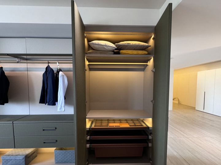 Leather wardrobe door panel for closet room