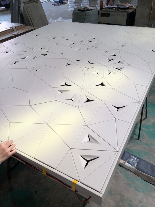 Manufacturing leather reception backdrop