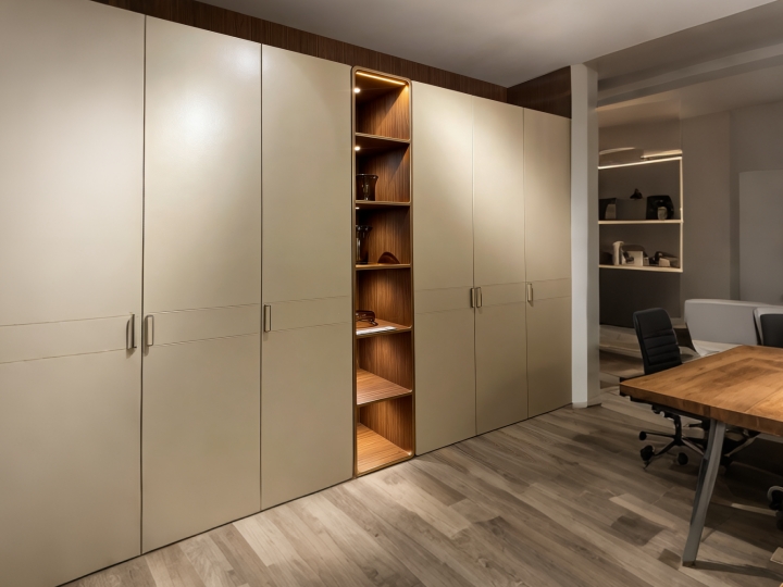 Living room cabinet leather door panels project