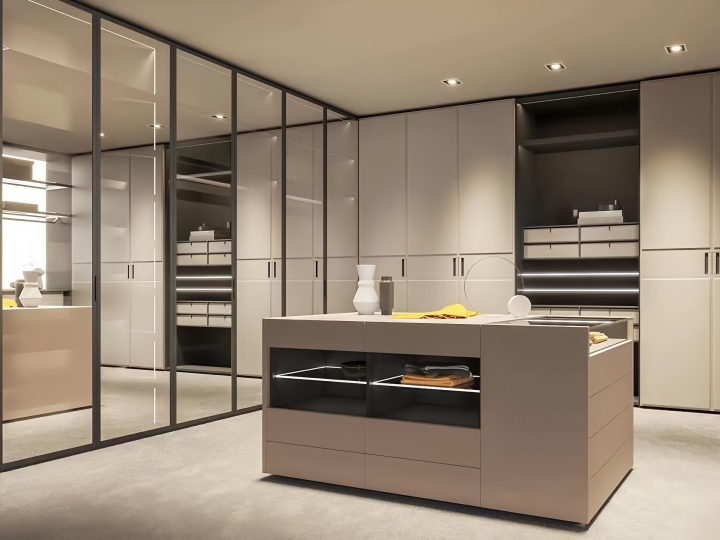 Leather wardrobe door for walk-in closet