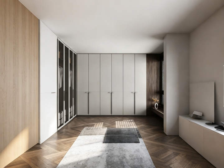Leather-covered Upholstered Wardrobe Door Panels | Closet Room Interior Design