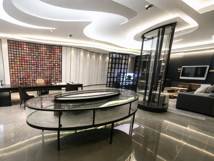 Black Oval Display Metal Table at Office