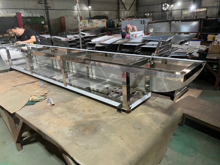Custom stainless steel long cafe bench
